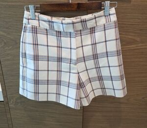 Plaid Women's Shorts in White and Blue Size 36 Europe Small